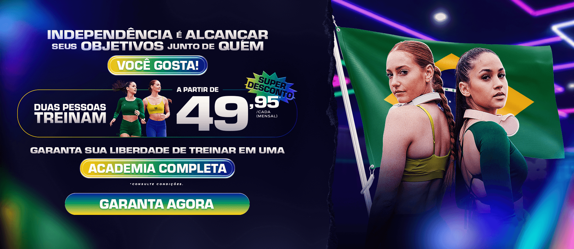 Promoção, duas pessoas treinam por R$ 49,95 cada uma!