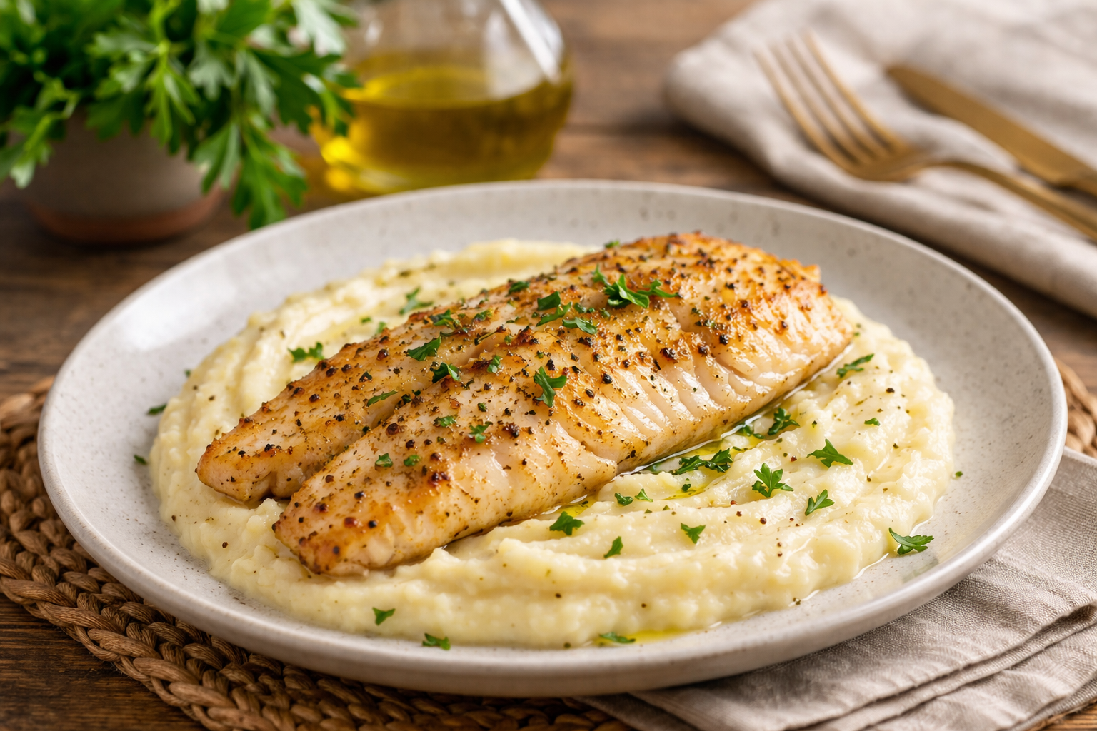 Filé de tilápia com creme de batata: